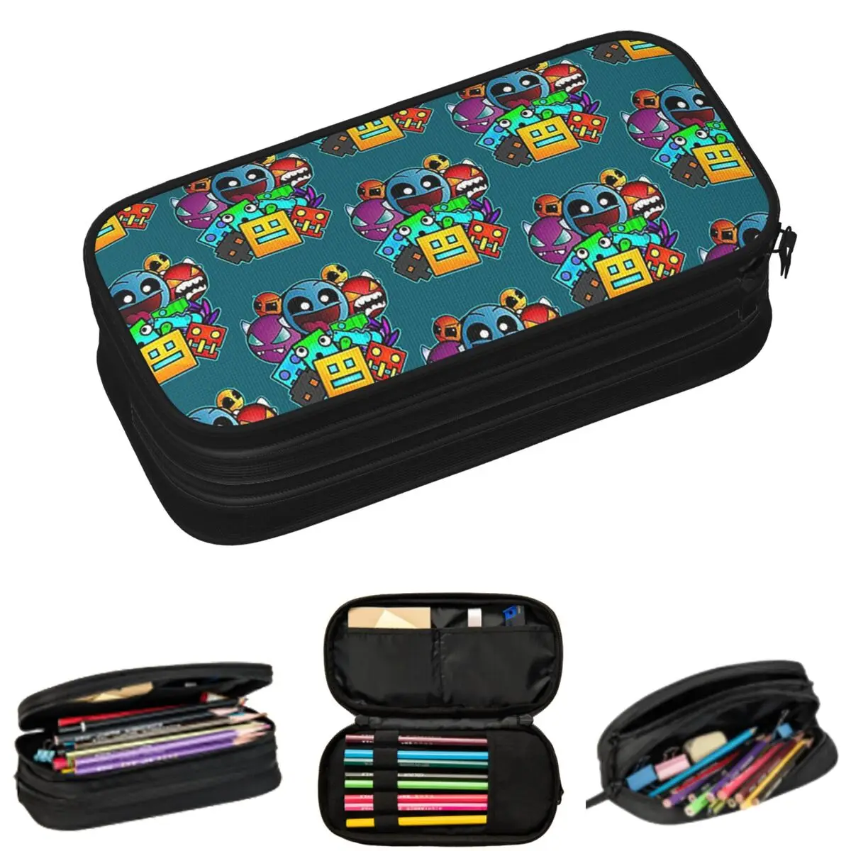 Video Game Geometry Dash Pencil Cases for Student Gifts Pen Box Pencil Bag Large Storage Pencil Pouch