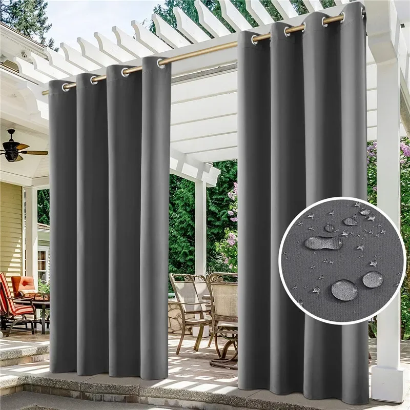 Waterproof Outdoor Patio Curtain Detachable Windproof Grommet Fadeproof Drapery for Pergola Garden Arbor Window Curtains