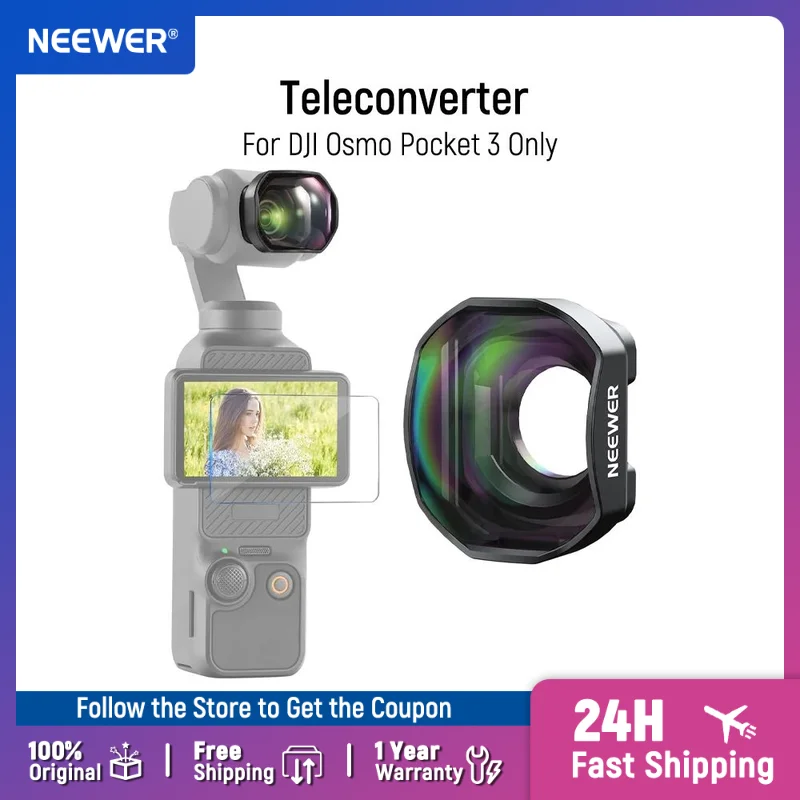 Téléconvertisseur NEEWER Compatible avec DJI Osmo Pocket 3 uniquement, fixation d'objectif magnétique en verre optique HD multicouche