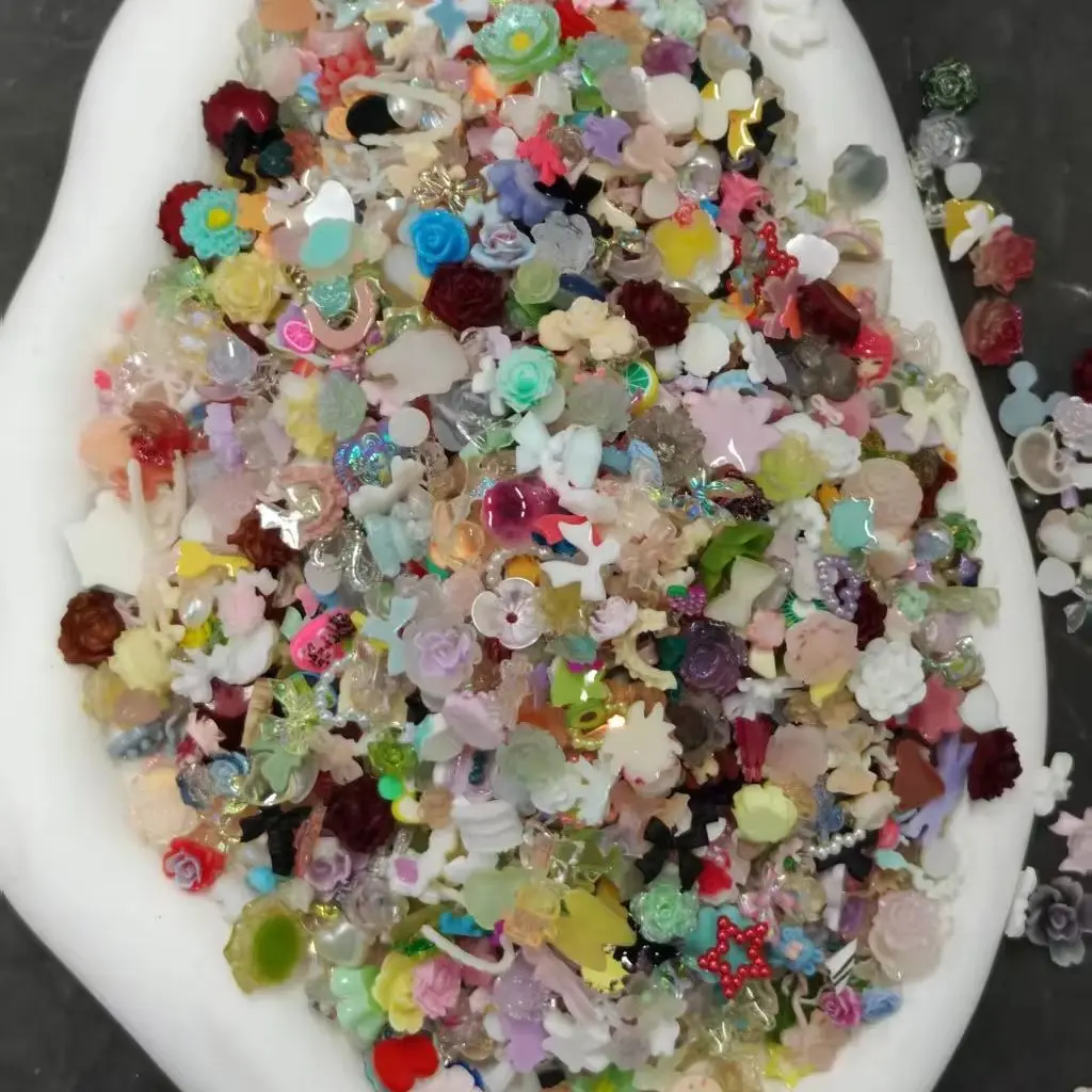 70g Mixed Resin Cabochons Multicolor Flower Bow Fruit Mini Charms DIY Cream Glue Phone Case 3D Nail Hairpin Craft Supplies
