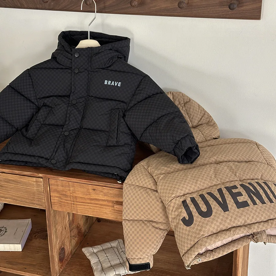 Winter New Kids cotton-padded Coat letters printed Boys Quilted hooded jacket thick warm Girls outerwear Children's Clothing