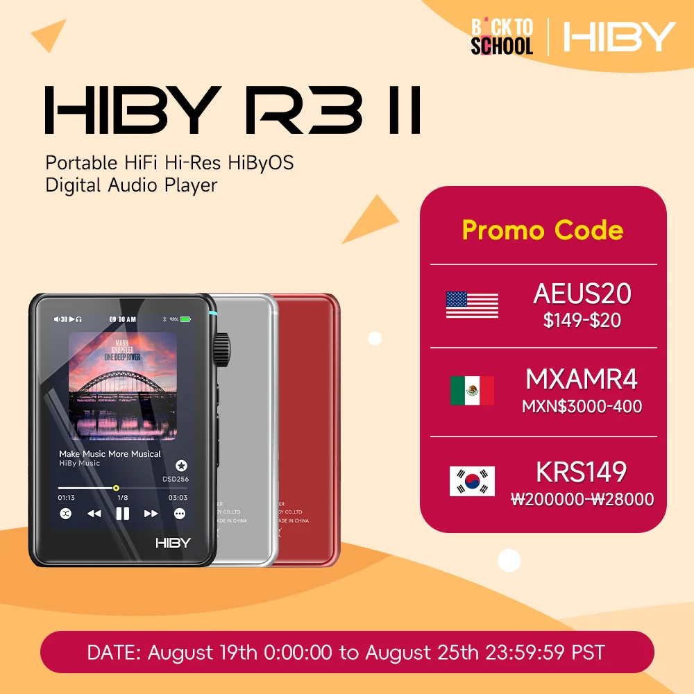 

HiBy R3 II / R3 Gen 2 Bluetooth WiFi Music Player MP3 HiFi Audio Player MSEB MQA16X DSD 256 Web Radio USB Type C DAC Walkman