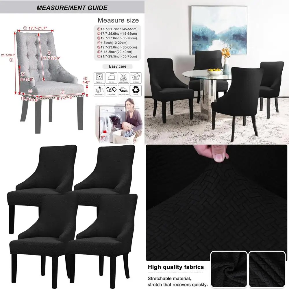 

Velvet Stretch Wingback Chair Cover - Reusable Dining Room Protector, Machine Washable (T-Shaped Twill Black, 4PC)