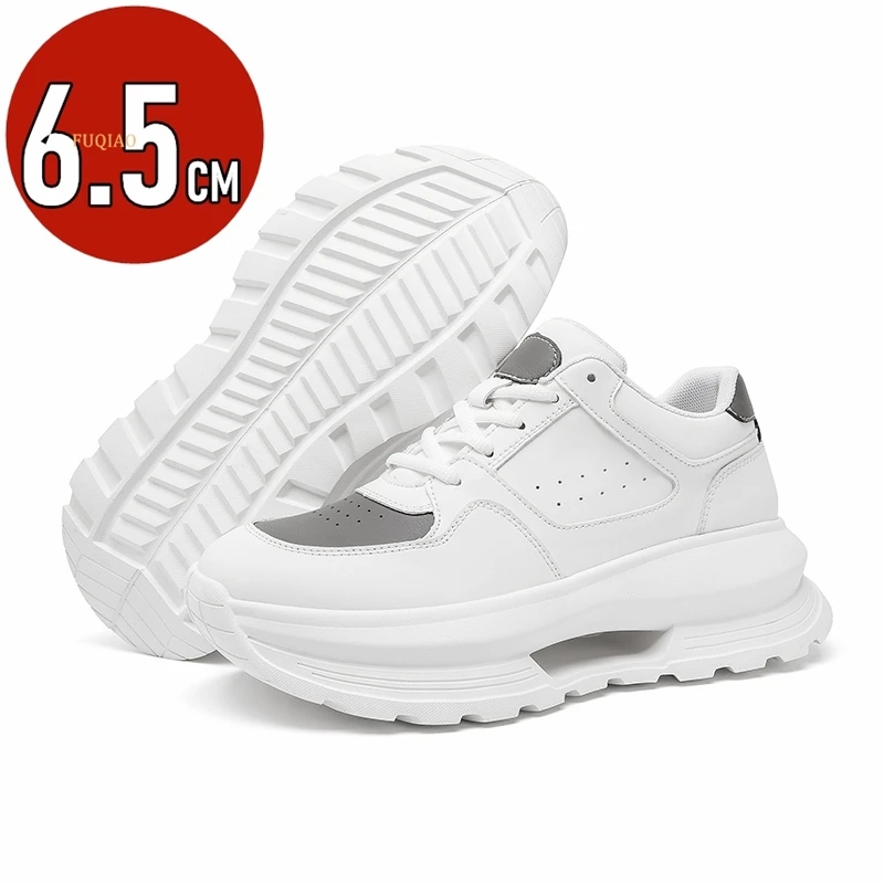 

6.5cm Invisible Height Increasing Shoes For Men Cow Leather Luxury Casual Sneakers Breathable Hollow Out Thick Sole Comfortable