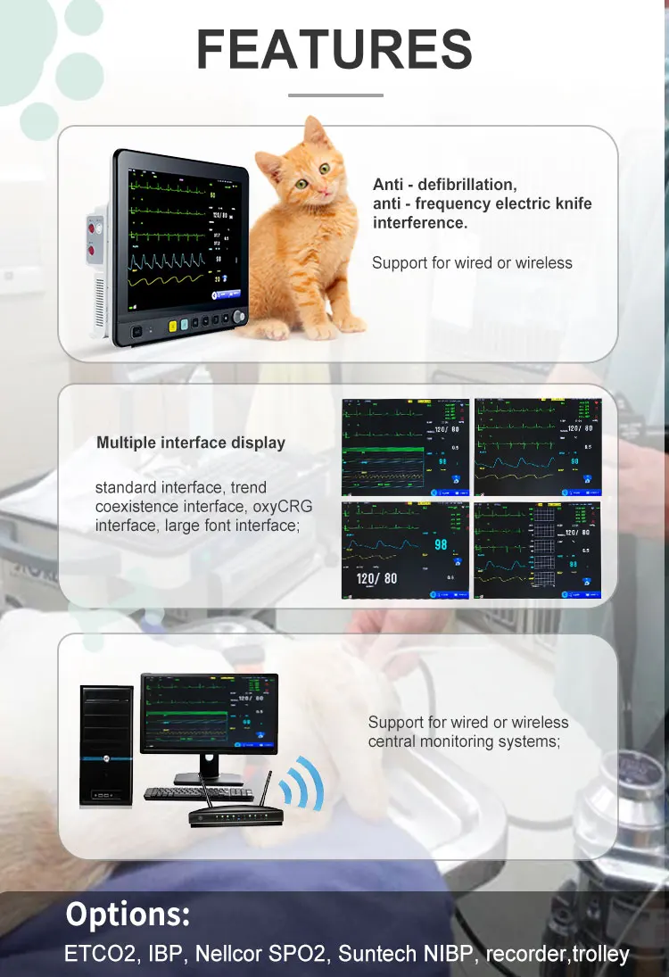 New Multiparameter veterinary Vital Signs Monitor Portable Vet Digital Pet Animal Electrocardiograph Monitoring