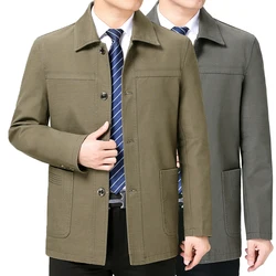 Men's Middle-Aged Cotton Jacket Spring Autumn Lapel Trench Coat Large Size with Buttons Fashionable Classic Outerwear