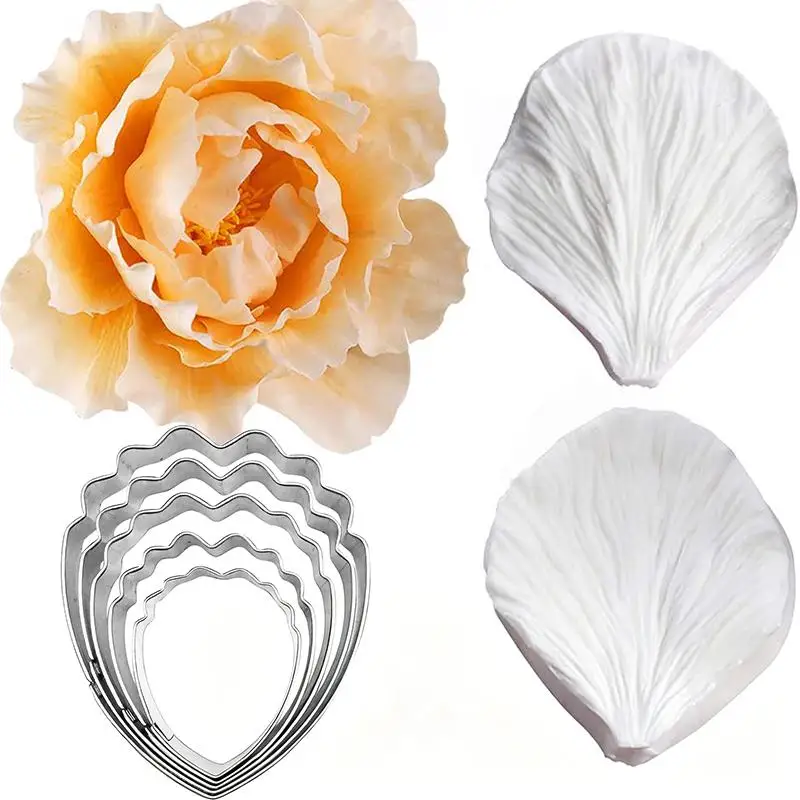 New【5/7Pcs Peony Petal Veiner Mold Stainless Steel Cutter Mould Handmade Fondant Flower Mold Cake Decorating Tool Bakeware】