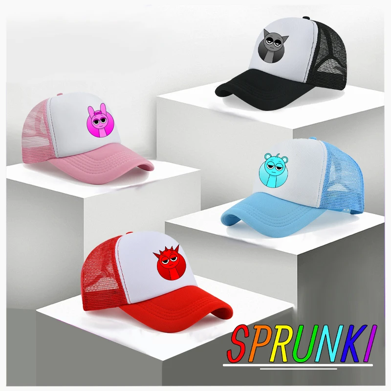 Sprunki Summer Mesh Baseball Cap Boys Girls Fashion Casual Breathable Unisex Street Hip Hop Trucker Caps Cute Cartoon Visor Hats