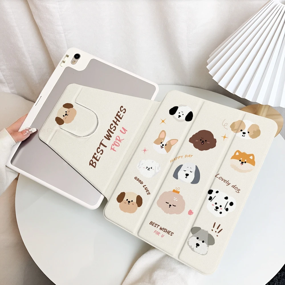 Lovely Dog Table Case For Samsung Tab S9 Plus S9 FE Plus S10 Plus A9 A11 Plus S7 Plus S8 Plus A8 S7 FE S6 Lite Tri-fold Stand