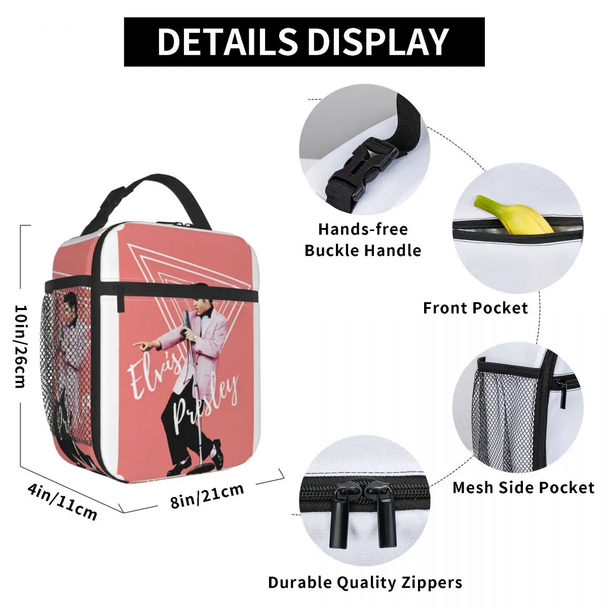 E-Elvis Presley Merch Insulated Lunch Bag For Picnic Food Container Portable Thermal Cooler Lunch Boxes