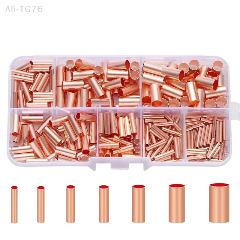 [P] 125/250Pcs Wire Ferrules Kit 7 Size Copper Crimp Connector Non Insulated Electrical Butt Terminal Assortment Kit