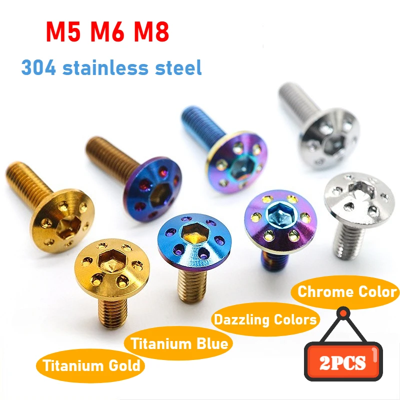 304 Stainless Steel Vacuum Electroplating Electric Motorcycle Brake Disc Modification Screw M5 M6 M8 Ultralight Anti-corrosion