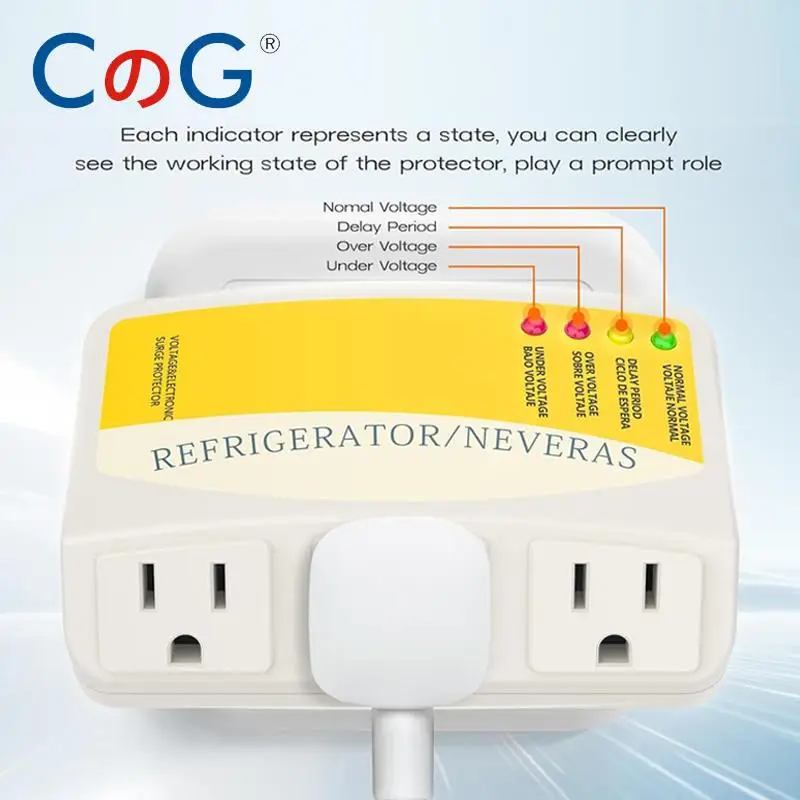 CG Three Outlet Voltage Surge Protector 120VAC 12A Home Appliances Brownouts Plug Outlet for Refrigerator TV Air Conditioners
