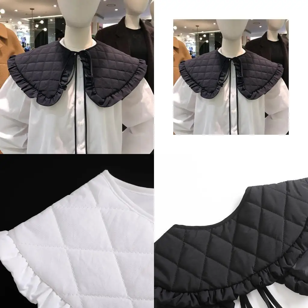 

31BF Женская толстая шаль с накладным воротником, стеганая шаль в клетку с текстурой и оборками, ожерелье, шарф, зимняя накидка,