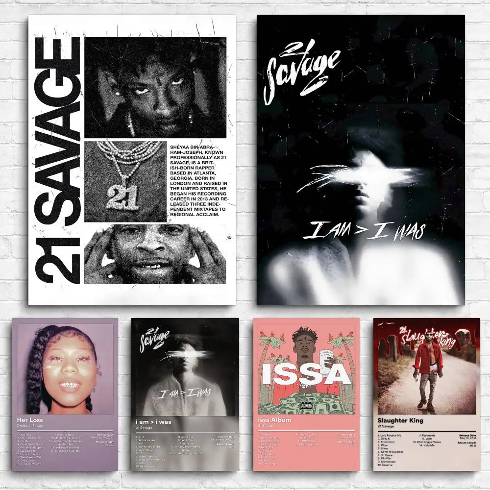 Rapper Album 21 S-Savage Framed Wall Painting Canvas Poster Ready to Hang Wall Art for Bedroom Living Room Home Decor Gift