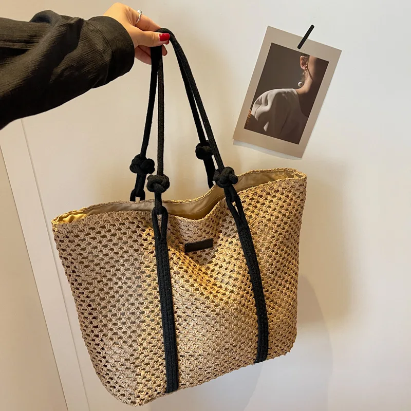 Elegante Damen Stroh gewebte Handtasche Frauen Urlaub Strandtasche Casual Shopper Tote Top-Griff Taschen Mode Unterarm Umhängetaschen – Detail 12
