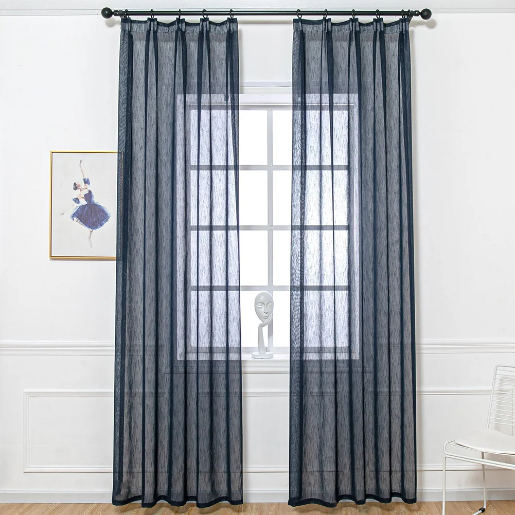 LEEJOOM Modern Solid Blue Green Tulle Sheer Gauze Curtain Transparent Living Room Window Decoration Home Textile