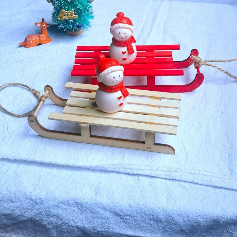 Dollhouse Miniature Mini Wooden Christmas Sleigh Model DIY Doll House Landscape Decor Accessory Toy