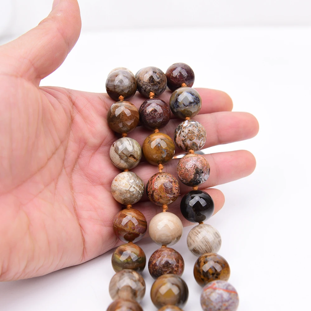 APDGG Big 17mm Natural Mix Color Petrified wood Stone Smooth Round Loose Beads 16.5'' Strand Jewelry DIY
