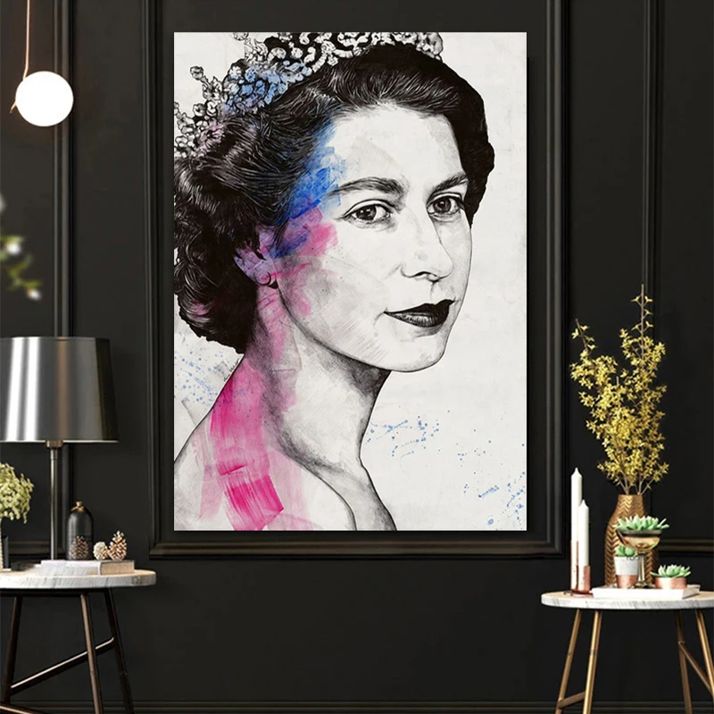 England-Königin-Porträt Elizabeth II Leinwandgemälde Poster und Drucke Wandkunst Bilder für Wohnzimmer Heimdekoration Cuadros