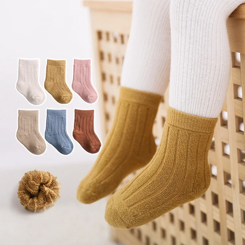 

1 Pair Autumn Warm Infant Baby Sock for Boy Girl Chic Simplicity Solid Color Toddler Calf Sock Thicken Fury Winter Sock for Kids