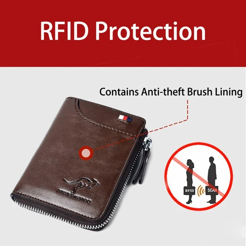 กระเป๋าสตางค์บุรุษหนังซิปกระเป๋าสตางค์กระเป๋าสตางค์ผู้ชาย RFID ป้องกันกระเป๋า Carteira Masculina หรูหรา