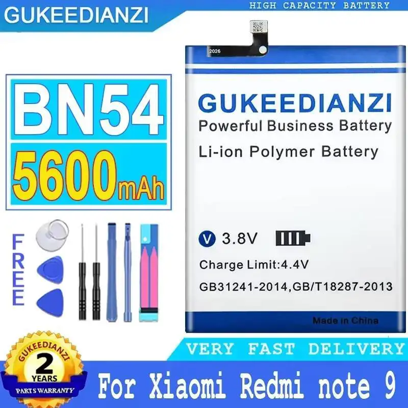 

Mobile Phone Battery High-Capacity For Xiaomi Redmi Note 9 5G 10X 4G Safe 5600Mah BN54