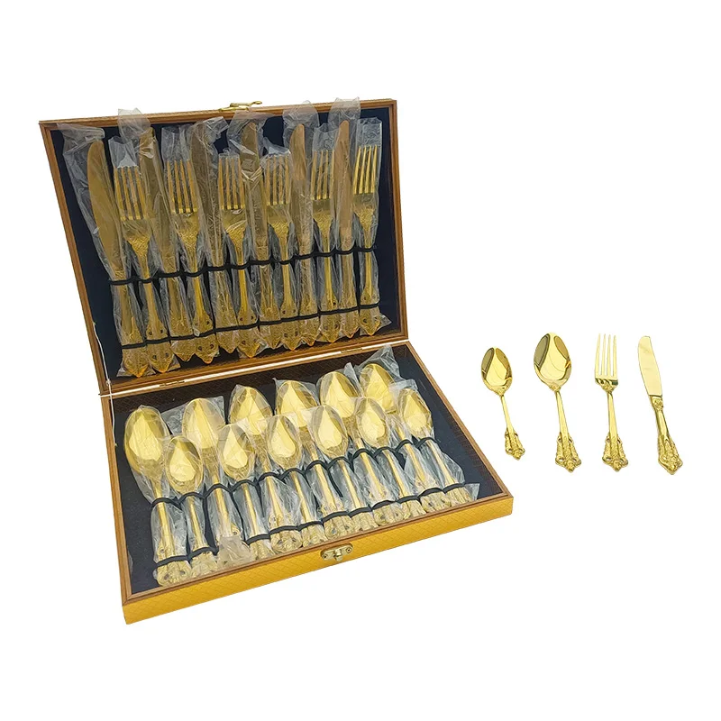 Sale Luxury Gold Restaurant Stainless Steel Cutlery 24pcs Set With Case