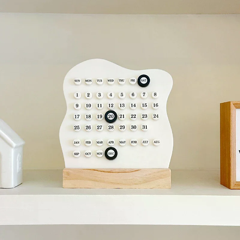 

1pc Wood Perpetual Calendar Montessori Calendar Cute Desk Calendar Adjustable Week Month Date Display Calendar Home Office Desk
