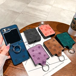 For Samsung Galaxy Z Flip 3  Flip 4 5 Leather Cat paw pattern Folding Phone Case with Ring Stand All-Inclusive Protective Cover