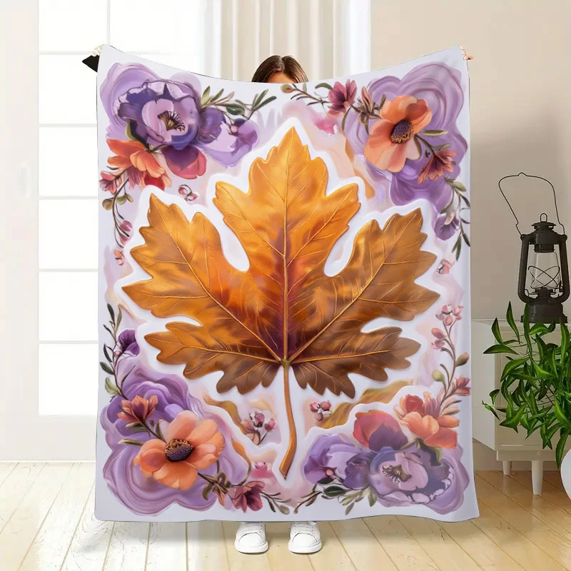 بطانية من الفلانيل - بطانية أطفال ناعمة وخفيفة الوزن لجميع المواسم مطبوع عليها أوراق الخريف وطباعة الأزهار ناعمة ومريحة للأطفال