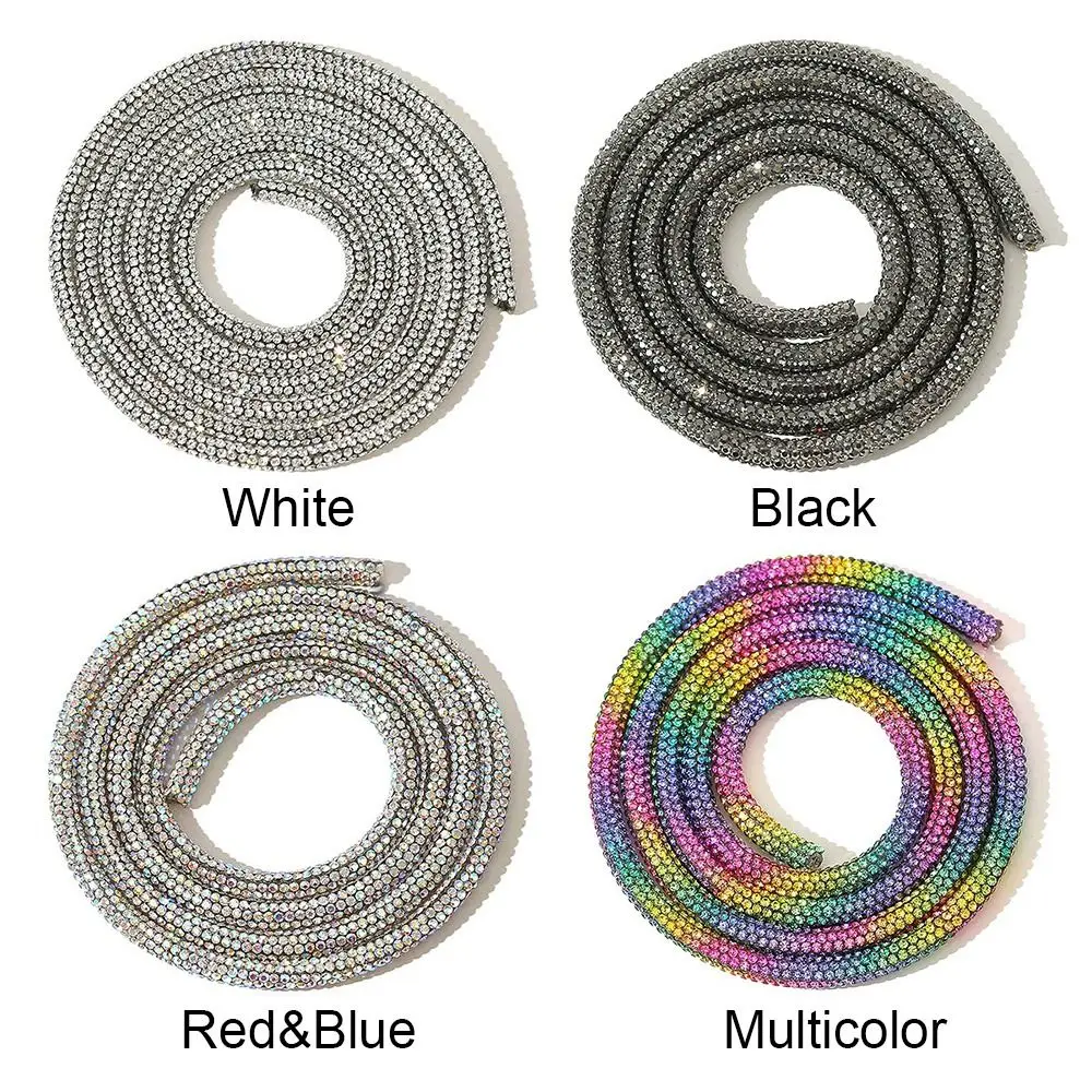 Glass Crystal Cord Rhinestone Rope Applique Colorful Tube Trim Strass Bridal Dress Clothes Hairpin Shoes Bags DIY Round
