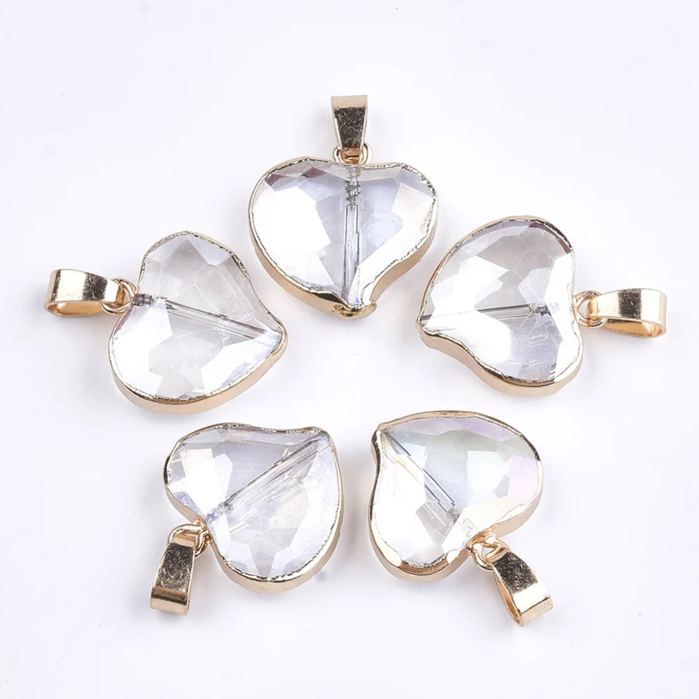 

20pcs Faceted Glass Heart Pendants for fashion jewelry DIY making necklace decor as gifts,20x19~20x7mm, Hole: 7x3.5mm