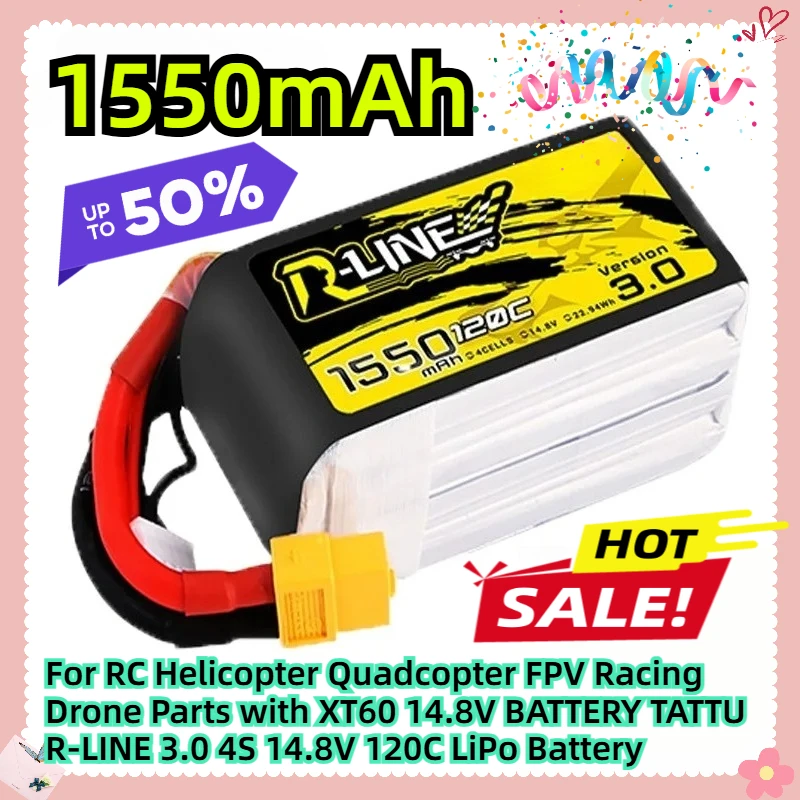 For RC Helicopter Quadcopter FPV Racing Drone Parts with XT60 14.8V BATTERY TATTU R-LINE 3.0 4S 14.8V 1550mAh 120C LiPo Battery