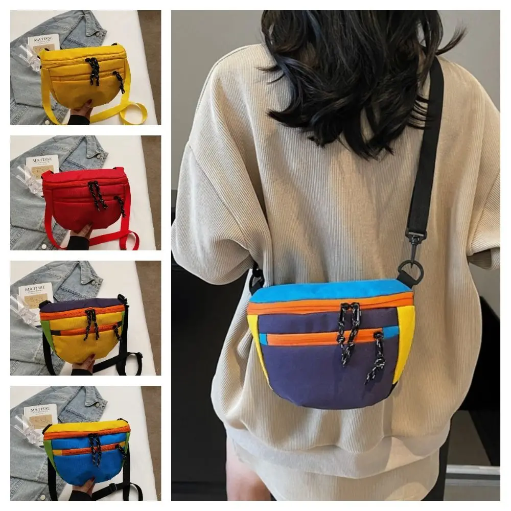 

Korean Style Nylon Half Moon Bags Waterproof Color Contrast Dumpling Shoulder Bag Large Capacity Adjustable Strap