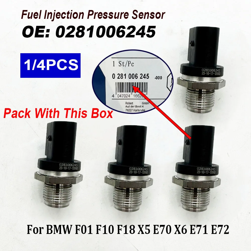 

1/4PCS 0281006245 Fuel Rail Pressure Sensor For B-MW F01 F10 F18 X5 E70 X6 E71 E72 2011-2019 13534744484 13538508156 281006245