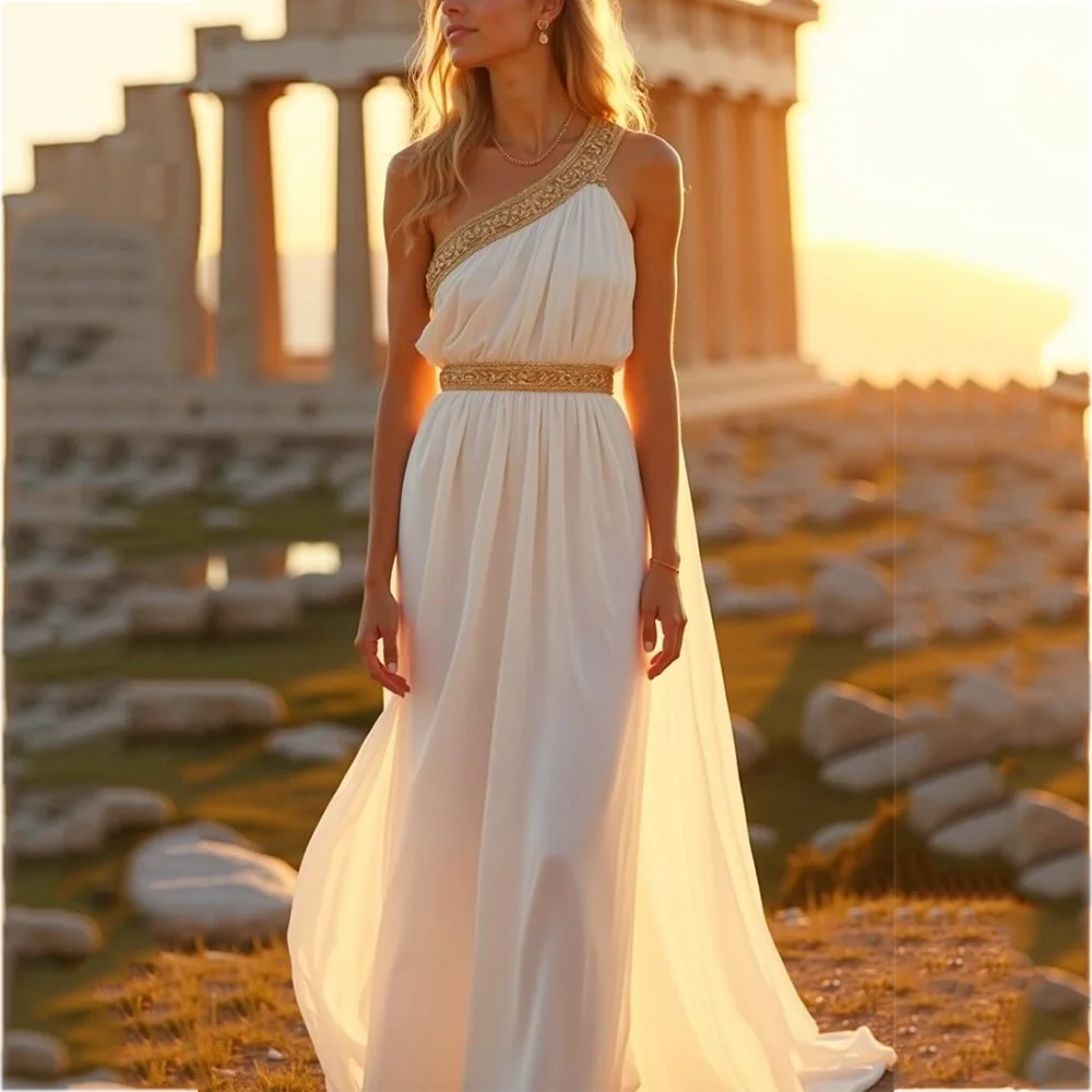 

Простые белые шифоновые платья для выпускного вечера Элегантные женские платья без рукавов на одно плечо с шикарными аппликациями Вечернее платье трапециевидной формы Robes De Soirée