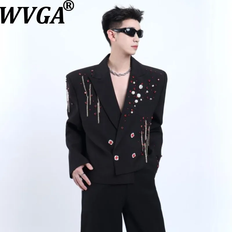 

WVGA осень-зима новый мужской прилив тяжелый бисер модный пиджак с длинными рукавами нишевый шикарный повседневный короткий пиджак с нерегулярной цепочкой Ins W14066