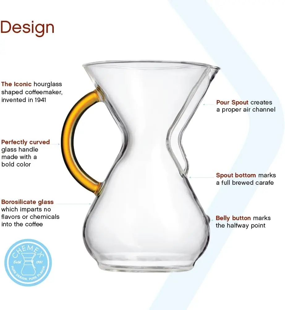 ماكينة صنع القهوة الزجاجية - سلسلة المقبض الزجاجي الملون - 6 أكواب ذهبية - عبوة حصرية