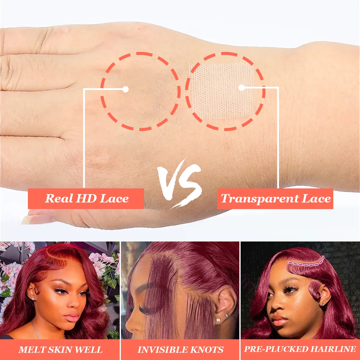 36 дюймов 99J Бордовый 220% Плотность Объемная волна 13x4 13x6 HD Прозрачный парик фронтальной части шнурка Бразильские парики из человеческих волос для женщин