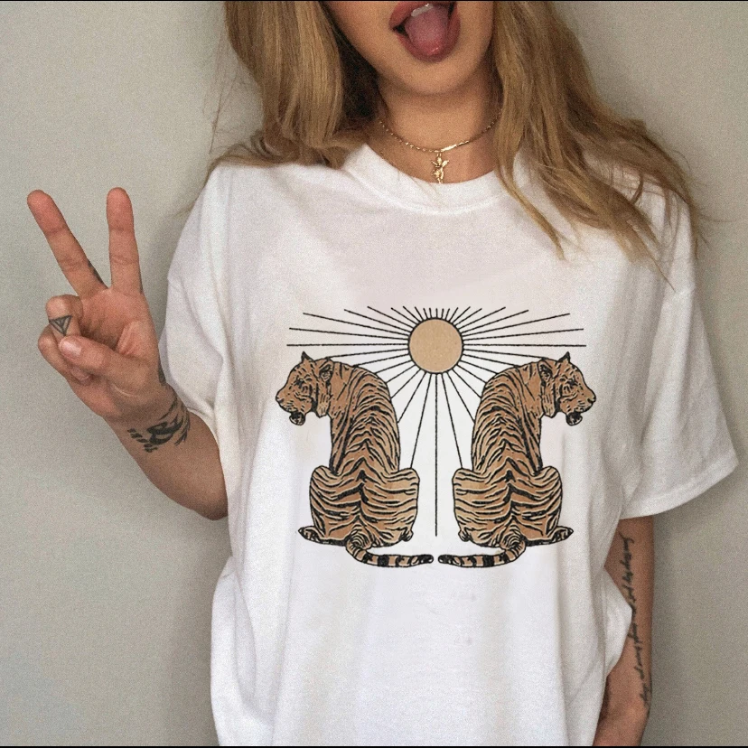 Funny Print Tshirt Female Top Short Sleeve Fashion Tee Clothes Casual Summer Tarot Sun 90s Style Women Clothing Graphic T-shirt