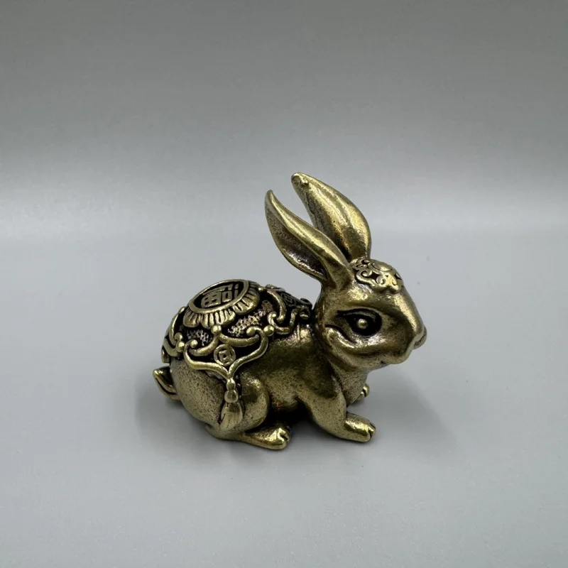 Antique Collectible Bronze Zodiac Solid Ornament Pure Brass Fortune Rabbit Decorative
