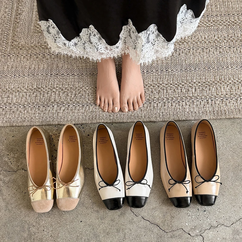 2026new spring autumn women pumps natural leather 22-25cm split leather+sheepskin+pigskin mixed color butterfly-knot women shoes