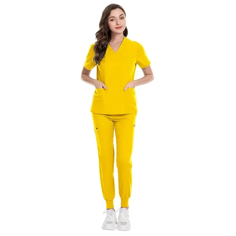 

New Product Double Layer Multi-functional Pocket Nurse Uniform Surgical Gown Anesthetist Overalls Short-sleeved Scrub