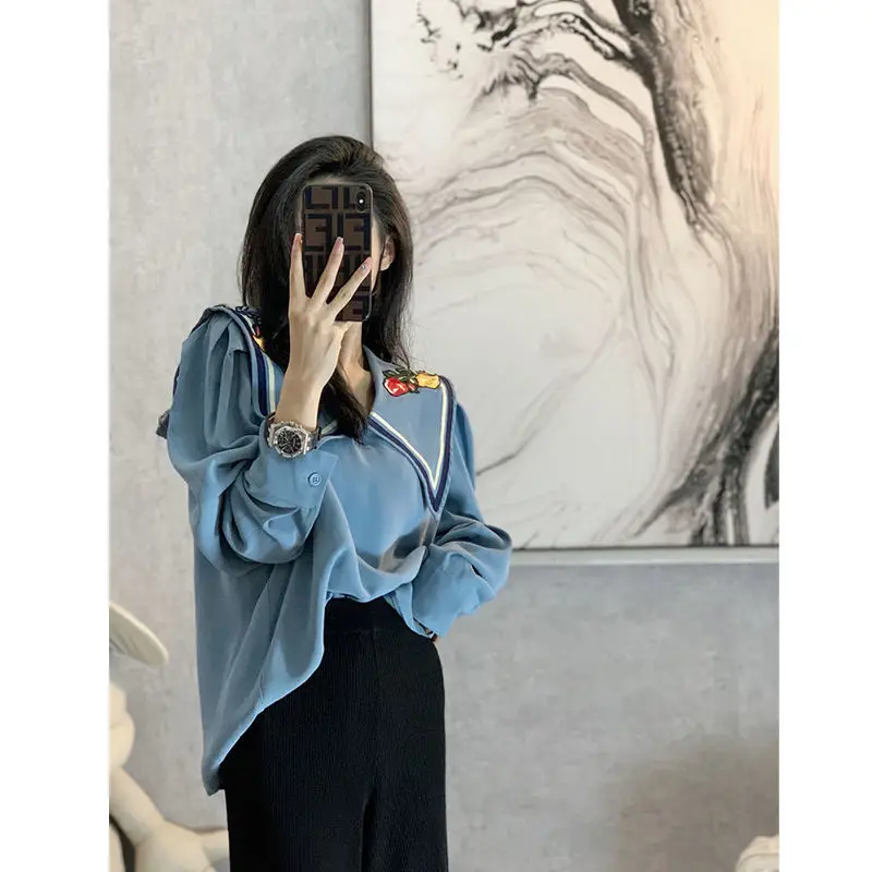 Fashion Lapel Spliced Loose All-match Blouse Female Clothing 2023 Autumn Winter New Oversized Casual Pullovers Sweet Shirt