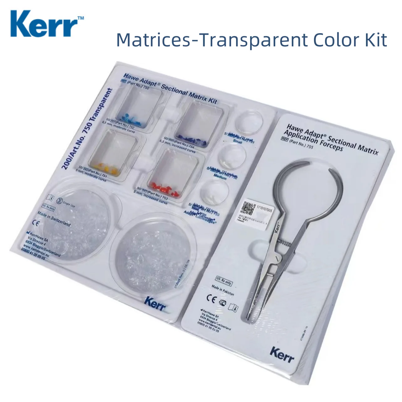 Kerr Matrices-Transparent Color Kit With Forceps Dental Sectional Contoured Matrix Bands Wedges Transparent Matrices