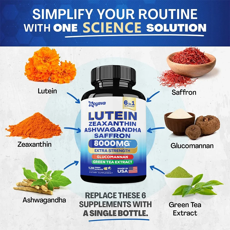 Lutein & Zeaxanthin, Saffron - Eye Vitamins, Eye Health Supplement for Adults, Glucomannan, Green Tea, Vision & Eye Support