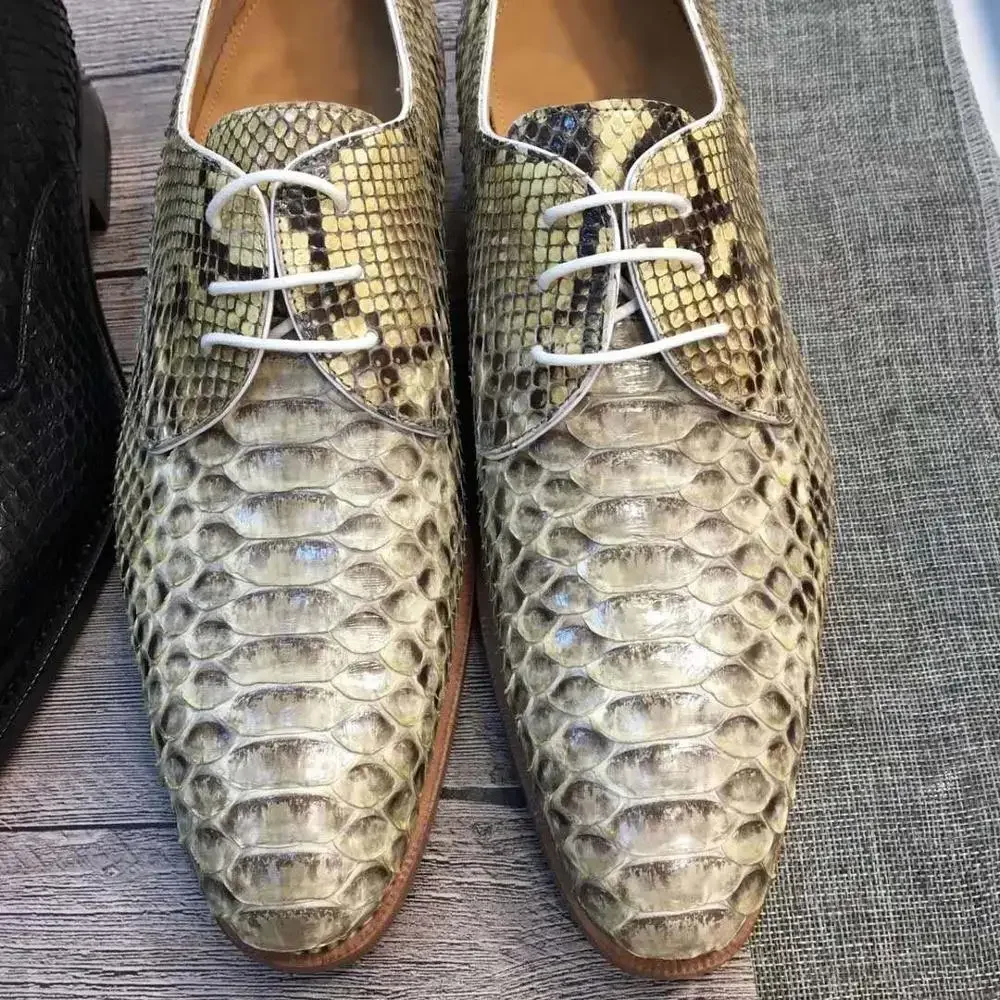 Chue New Men Dress Shoes  Snake Skin Python Leather  Wendding Business