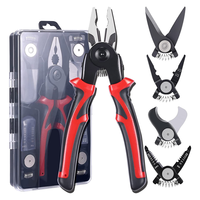 5-PCS Plier Tool Set 5 In 1 Versatile Tool Kit Black&Red With Linesman Plier, Wire Stripper, Crimping Tools, Sheet Metal Shear-B