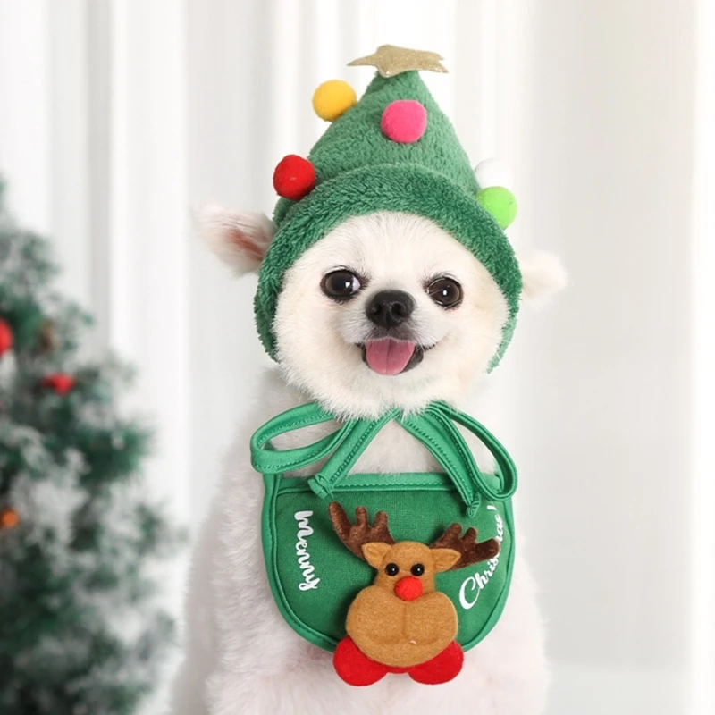 Chapeau de sauna de sapin de Noël renne, décorations pour animaux de compagnie, pompons étoile renne, vêtements de sauna pour chien, accessoires photo